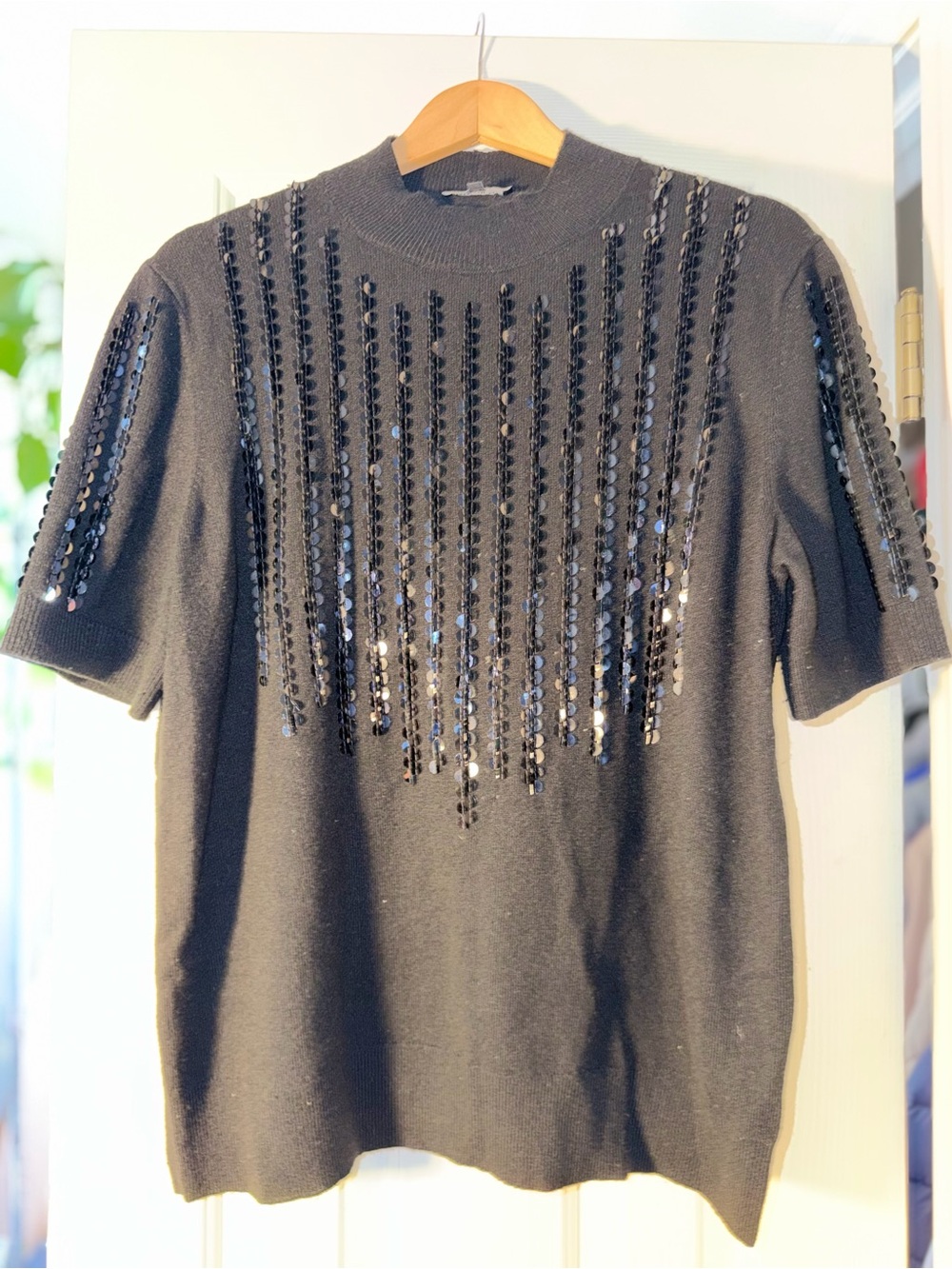 Lafayette 148 New York 100% Cashmere Black Sequin Mock Neck Sweater XL